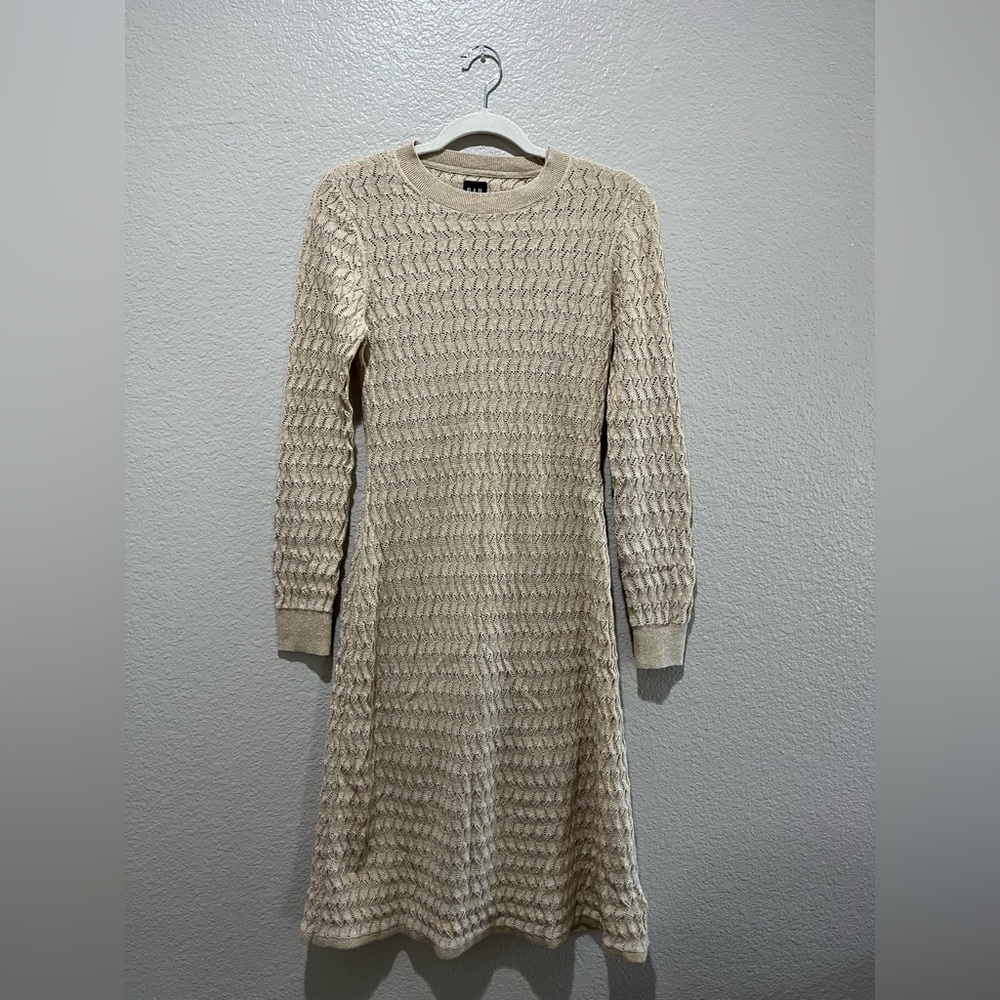 Gap Long Sleeve Metallic Gold Textured Dress Size XS Wool Blend With Slip TC0548